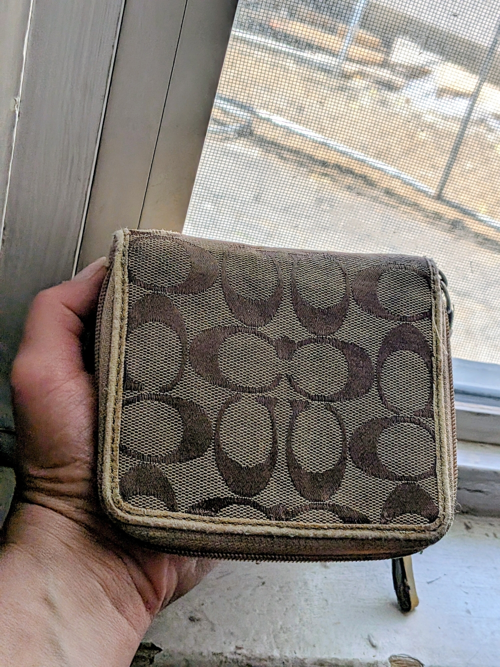 Coach Brown Signature Canvas Zip Wallet